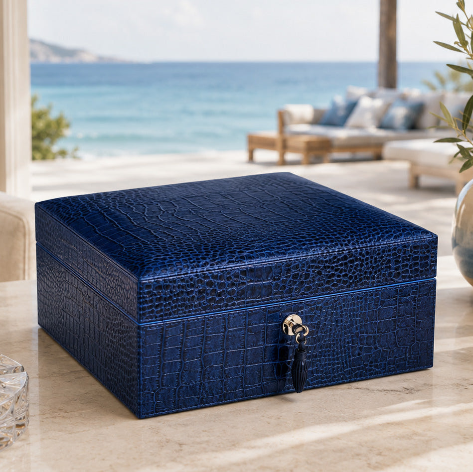 The "Airflow" Cigar Humidor - Indigo Croco Pattern (30/40 Count)
