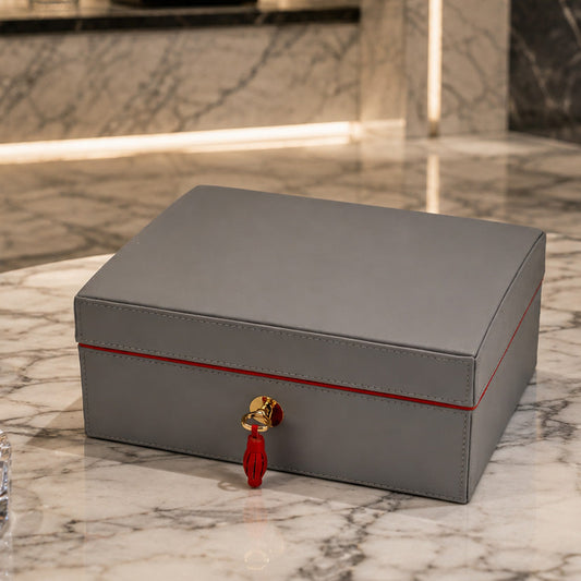 "La Casita de Puros" Humidor - Gray and Red Leather (12/20 Count)