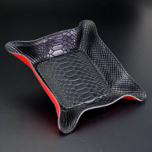 The "Valet" Leather Tray - Black Python Pattern and Red Leather