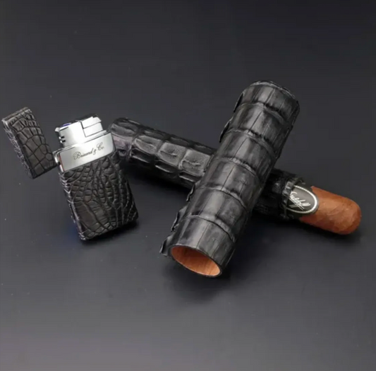 The Single Cigar Tube - Genuine Black Caiman Alligator
